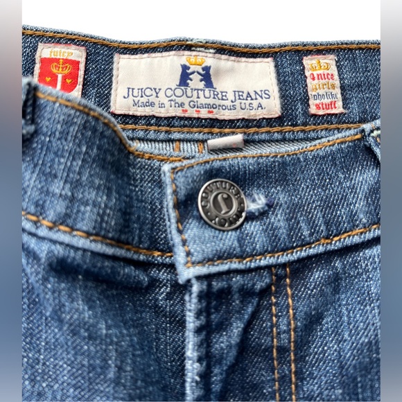 Juicy Couture Bermuda Capri Jeans Women Mid Rise Sz 30 Blue Dark Wash Distressed - Picture 3 of 6